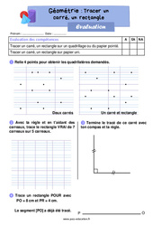 Tracer un carré, un rectangle - Évaluation sur les quadrilatères : 4ème Harmos - PDF à imprimer