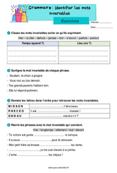 Identifier les mots invariables - Exercices : 4ème Harmos - PDF à imprimer