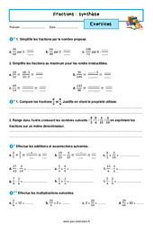 Synthèse sur les fractions - Exercices avec les corrigés : 9eme Harmos - PDF à imprimer