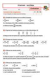 Synthèse sur les fractions - Examen Evaluation avec la correction : 9eme Harmos - PDF à imprimer