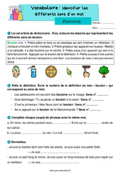 Identifier les différents sens d’un mot - Exercices : 4ème Harmos - PDF à imprimer