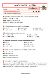 Synthèse sur les nombres relatifs - Examen Evaluation avec la correction : 9eme Harmos - PDF à imprimer