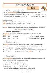 Synthèse sur le calcul littéral - Séquence complète : 9eme Harmos - PDF à imprimer