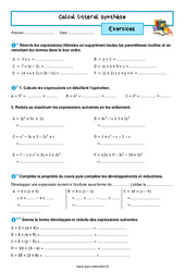 Synthèse sur le calcul littéral - Exercices avec les corrigés : 9eme Harmos - PDF à imprimer