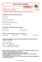 Synthèse sur le calcul littéral - Examen Evaluation avec la correction : 9eme Harmos - PDF à imprimer