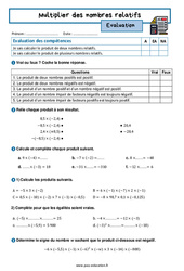 Multiplier des nombres relatifs - Examen Evaluation avec la correction : 10ème Harmos - PDF à imprimer