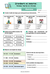 Durées, heures et minutes - Exercices sur les grandeurs et mesures : 4ème Harmos - PDF à imprimer