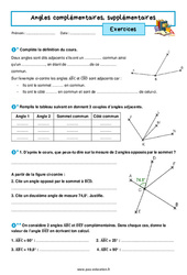 Angles complémentaires, supplémentaires - Exercices avec les corrigés : 9eme Harmos - PDF à imprimer