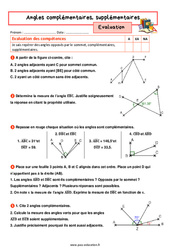 Angles complémentaires, supplémentaires - Examen Evaluation avec la correction : 9eme Harmos - PDF à imprimer