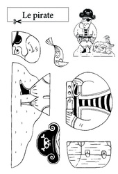 Le pirate - Puzzle - Coloriage - Se repérer dans l'espace en maternelle - PDF à imprimer