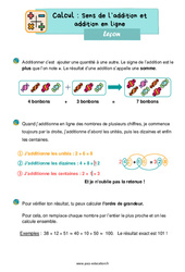 Sens de l’addition et addition en ligne - Cours, Leçon, trace écrite : 4ème Harmos - PDF gratuit à imprimer