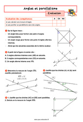 Angles et parallélisme - Examen Evaluation avec la correction : 9eme Harmos - PDF à imprimer