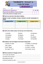 Percevoir le niveau de langue - Évaluation : 4ème Harmos - PDF à imprimer