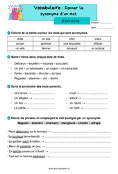 Donner le synonyme d’un mot - Exercices : 4ème Harmos - PDF à imprimer