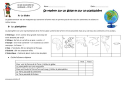 Se repérer sur un globe et sur un planisphère - Exercices : 4ème Harmos - PDF à imprimer