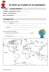 Globe - Planisphère - Cours, Leçon : 4ème Harmos - PDF à imprimer