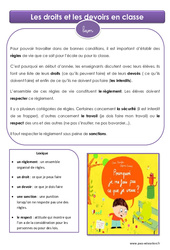 Droits et devoirs en classe - Cours, Leçon : 6ème, 7ème Harmos - PDF gratuit à imprimer