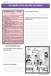 Droits et devoirs en classe - Exercices : 6ème, 7ème Harmos - PDF à imprimer