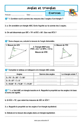 Angles et triangles - Exercices avec les corrigés : 9eme Harmos - PDF à imprimer