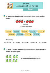 Les doubles et les moitiés - Cours, Leçon : 4ème Harmos - PDF gratuit à imprimer