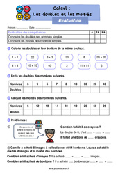 Les doubles et les moitiés - Évaluation : 4ème Harmos - PDF à imprimer