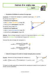 Cosinus d’un angle aigu - Cours : 10ème Harmos - PDF à imprimer