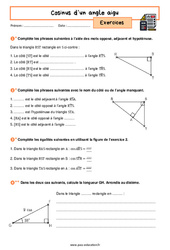 Cosinus d’un angle aigu - Exercices avec les corrigés : 10ème Harmos - PDF à imprimer