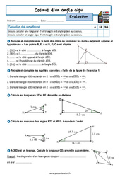 Cosinus d’un angle aigu - Examen Evaluation avec la correction : 10ème Harmos - PDF à imprimer