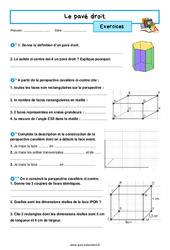Le pavé droit - Exercices avec les corrigés : 9eme Harmos - PDF à imprimer
