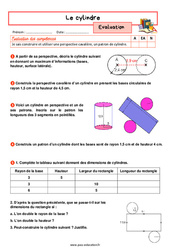 Le cylindre - Examen Evaluation avec la correction : 9eme Harmos - PDF à imprimer