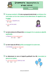 Reconnaître le groupe nominal - Cours, Leçon de grammaire : 4ème Harmos - PDF gratuit à imprimer