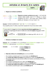 Multiples et diviseurs d’un nombre - Cours : 10ème Harmos - PDF à imprimer