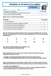 Multiples et diviseurs d’un nombre - Examen Evaluation avec la correction : 10ème Harmos - PDF à imprimer