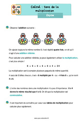 Sens de la multiplication - Cours, Leçon : 4ème Harmos - PDF gratuit à imprimer