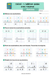 La soustraction posée avec retenue - Exercices : 4ème Harmos - PDF à imprimer