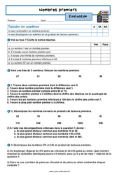 Nombres premiers - Examen Evaluation avec la correction : 10ème Harmos - PDF à imprimer