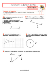 Construction et symétrie centrale - Examen Evaluation avec la correction : 9eme Harmos - PDF à imprimer