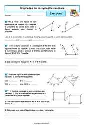 Les propriétés de la symétrie centrale - Exercices avec les corrigés : 9eme Harmos - PDF à imprimer