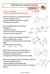 Les propriétés de la symétrie centrale - Examen Evaluation avec la correction : 9eme Harmos - PDF à imprimer