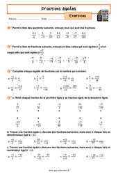 Fractions égales - Exercices avec les corrigés : 10ème Harmos - PDF à imprimer