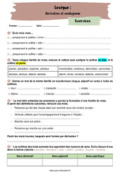 Dérivation et néologisme - Exercices avec les corrigés : 10ème Harmos - PDF à imprimer