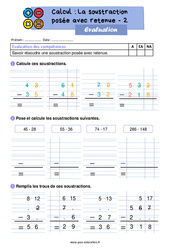 Soustraction posée avec retenue (méthode par cassage) - Évaluation : 4ème Harmos - PDF à imprimer