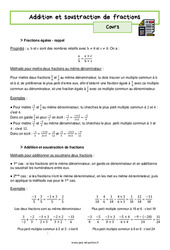 Addition et soustraction de fractions - Séquence complète : 10ème Harmos - PDF à imprimer