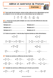 Addition et soustraction de fractions - Exercices avec les corrigés : 10ème Harmos - PDF à imprimer