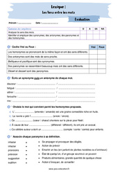 Les liens entre les mots (synonymes, antonymes, paronymes, homonymes) - Examen Evaluation avec la correction : 10ème Harmos - PDF à imprimer