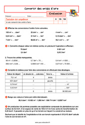 Convertir des unités d'aire - Examen Evaluation avec la correction : 9eme Harmos - PDF à imprimer