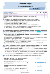 Cohérence du texte (N°1) - Examen Evaluation avec la correction : 10ème Harmos - PDF à imprimer