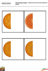 Observe et colle l’autre moitié de la galette - Épiphanie - Discrimination visuelle : 1ère Harmos - PDF à imprimer