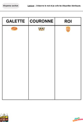 Observe le mot et colle les étiquettes - Épiphanie - Discrimination visuelle : 1ère Harmos - PDF à imprimer