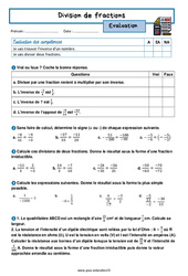 La division de fractions - Examen Evaluation avec la correction : 10ème Harmos - PDF à imprimer